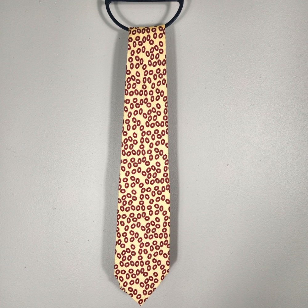 POLO RALPH LAUREN ~CLASSIC MEDALLION YELLOW & RED ~ Silk TIE ~ 57" Handmade